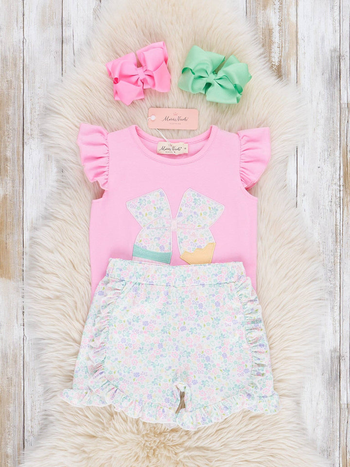 Sweet Embroidered Pencil Bows Ruffle Outfit