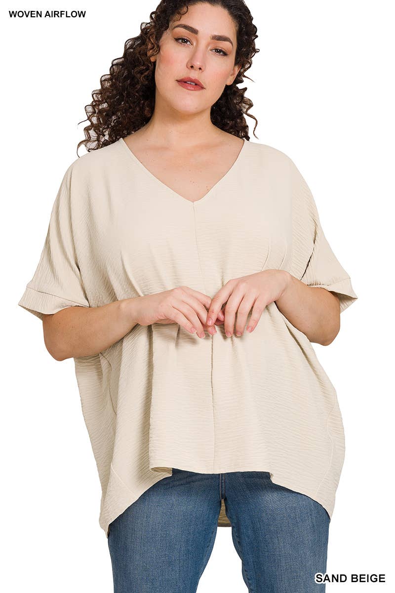 Plus Airflow V Neck Dolman Short Sleeve Top