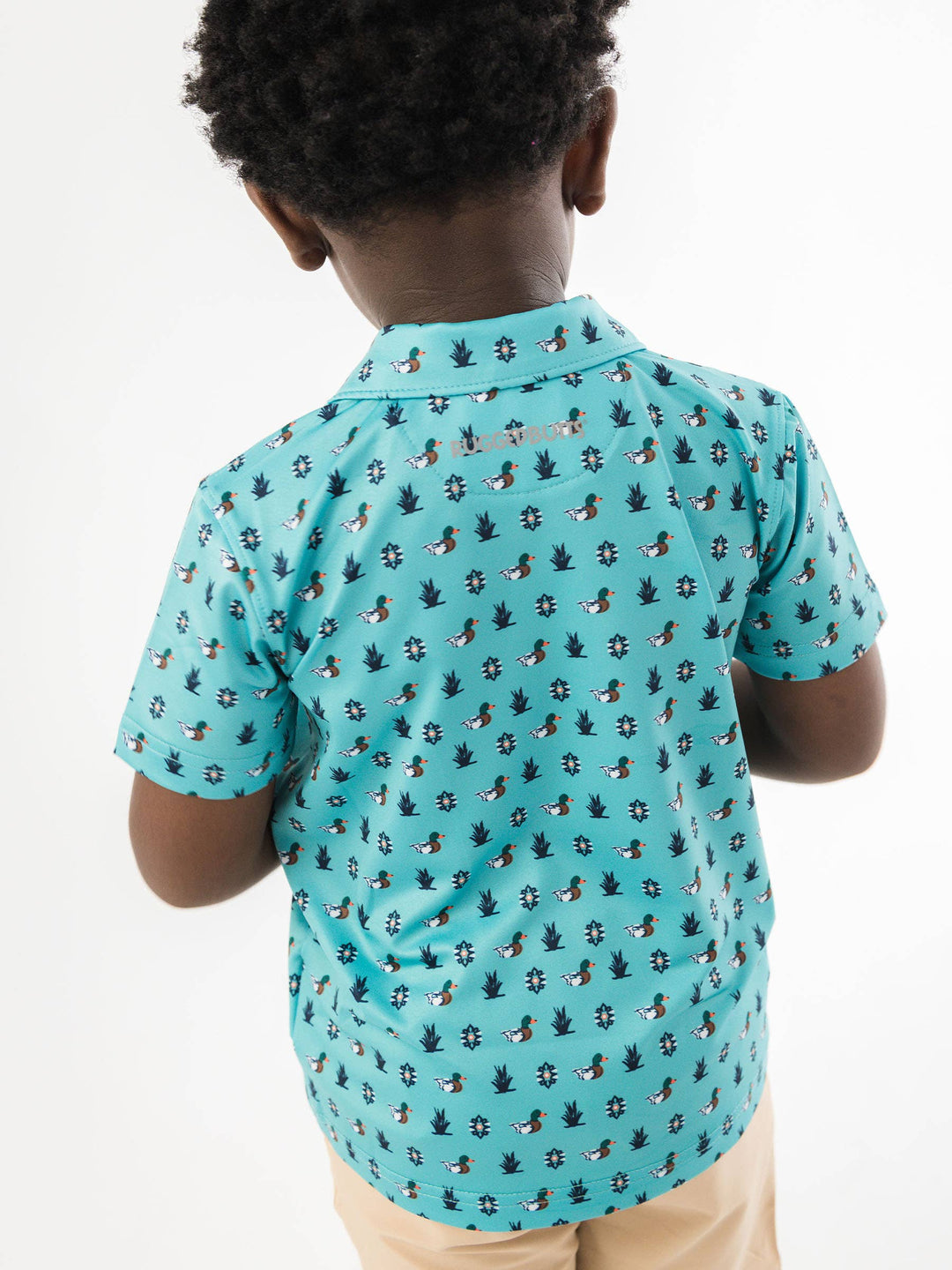 RuffleButts  - Boys Dapper Ducks Knit Short Sleeve Performance Polo