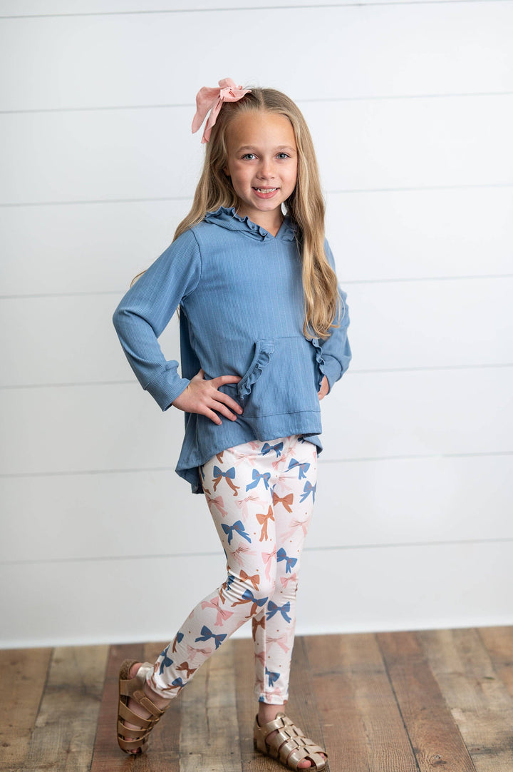 Girls Blue Ruffle Hi-Lo Hoodie &amp; Coquette Bow Legging Set