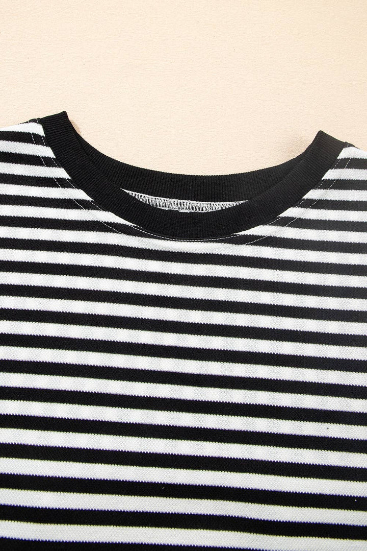 Red Stripe Bow Cutout Back Drop Shoulder Loose Tee