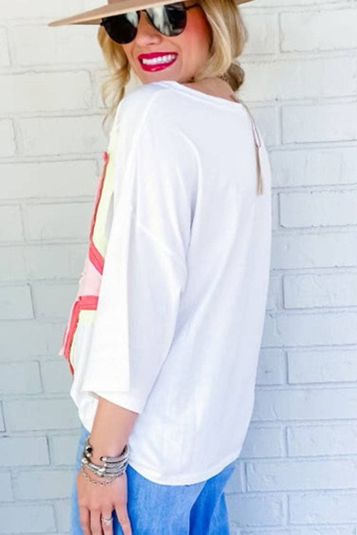 Lovesoft - Colorblock Star Patched Half Sleeve Oversized Tee