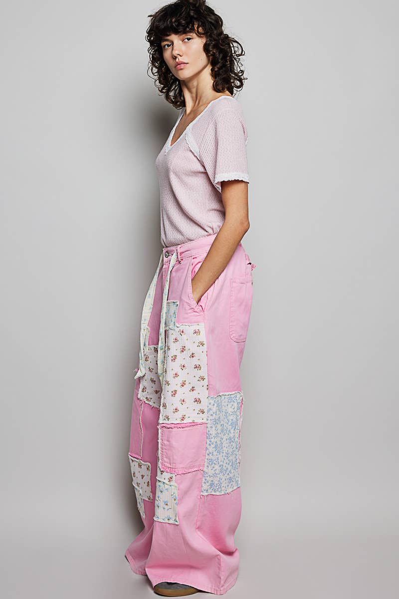 Pol Clothing - Patchwork Detail Denim Straight Fit Pants