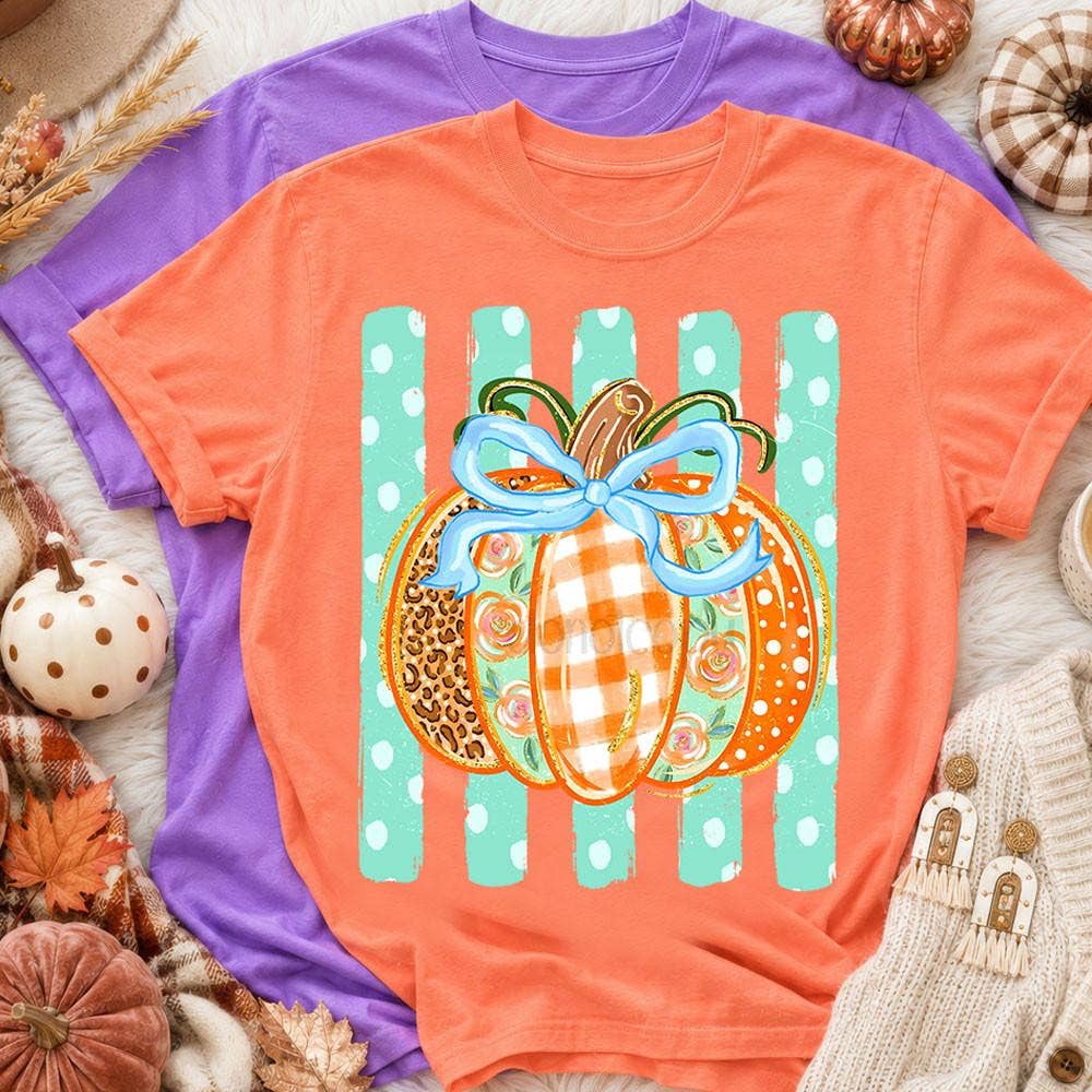Trendy Transfers - Pattern Pumpkin Bow Stripes DTF Heat Transfer