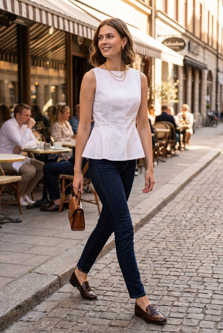Gameday Boat neckline fit and flare sleeveless top