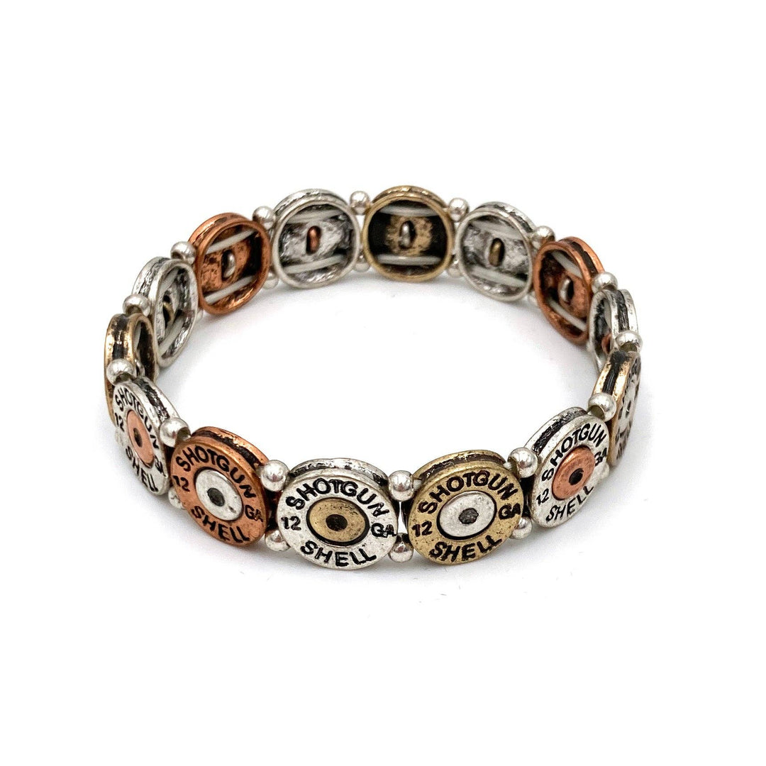 Lunar Deer - Tri Tone Metal Shotgun Shell Bullet Western Stretch Bracelet