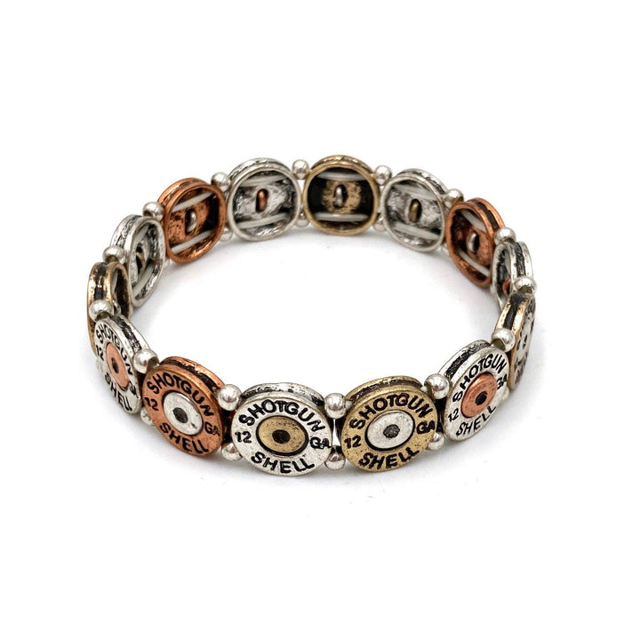 Lunar Deer - Tri Tone Metal Shotgun Shell Bullet Western Stretch Bracelet