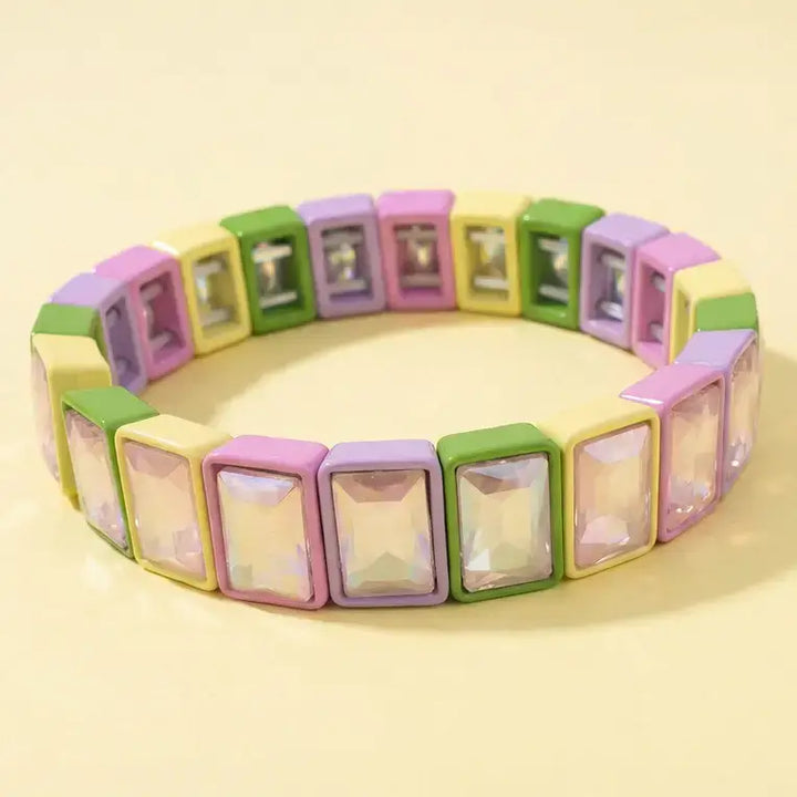 Taylor Elliott Designs - Enamel Stretch Bracelet - Rectangle Gems - Estelle -