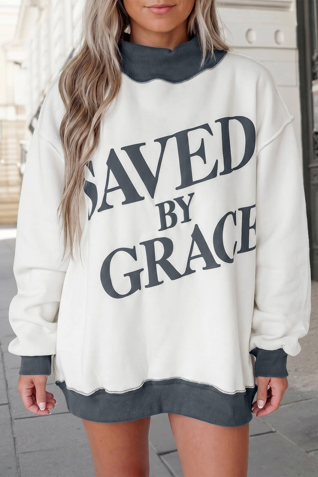 Aapparella - Saved By Grace Colorblock Mock Neck Sweatshirt | S-4X