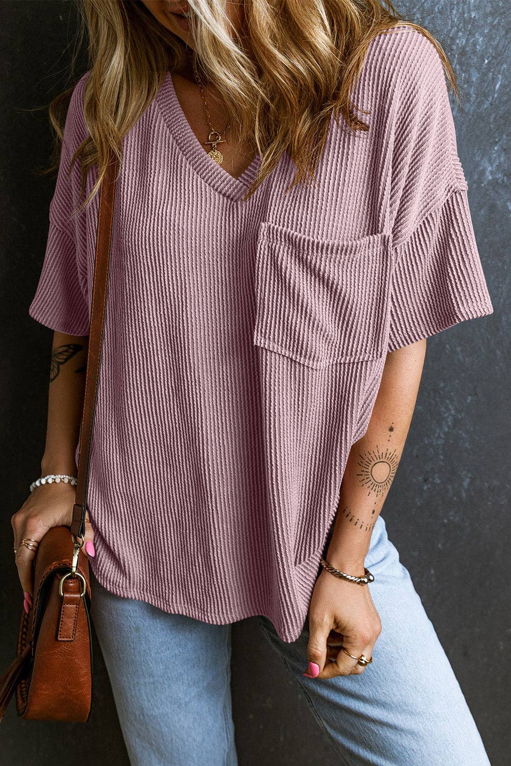 Corded V Neck