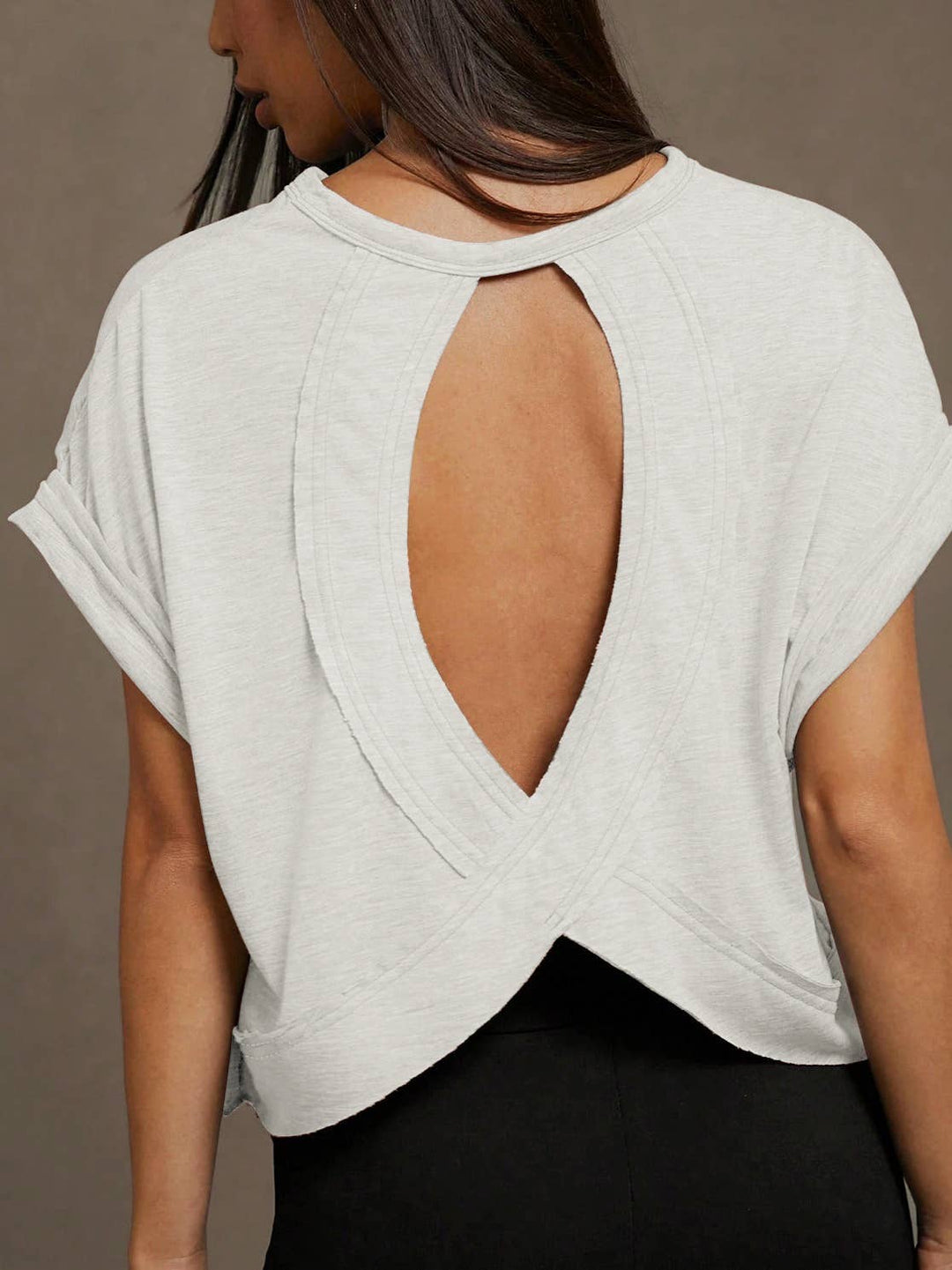 Wrapped Cutout Back Slouchy Tee Workout Shirt In Solid