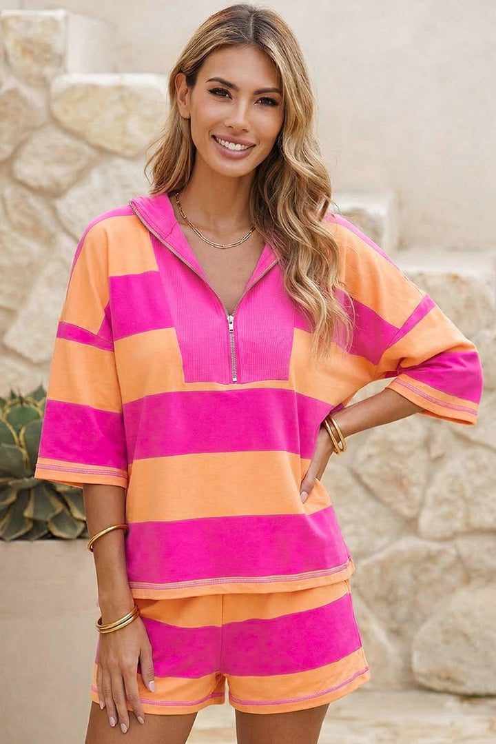 Little Daisy Closet - LDC Half Zip Oversize Tee Casual Shorts 2pcs Set