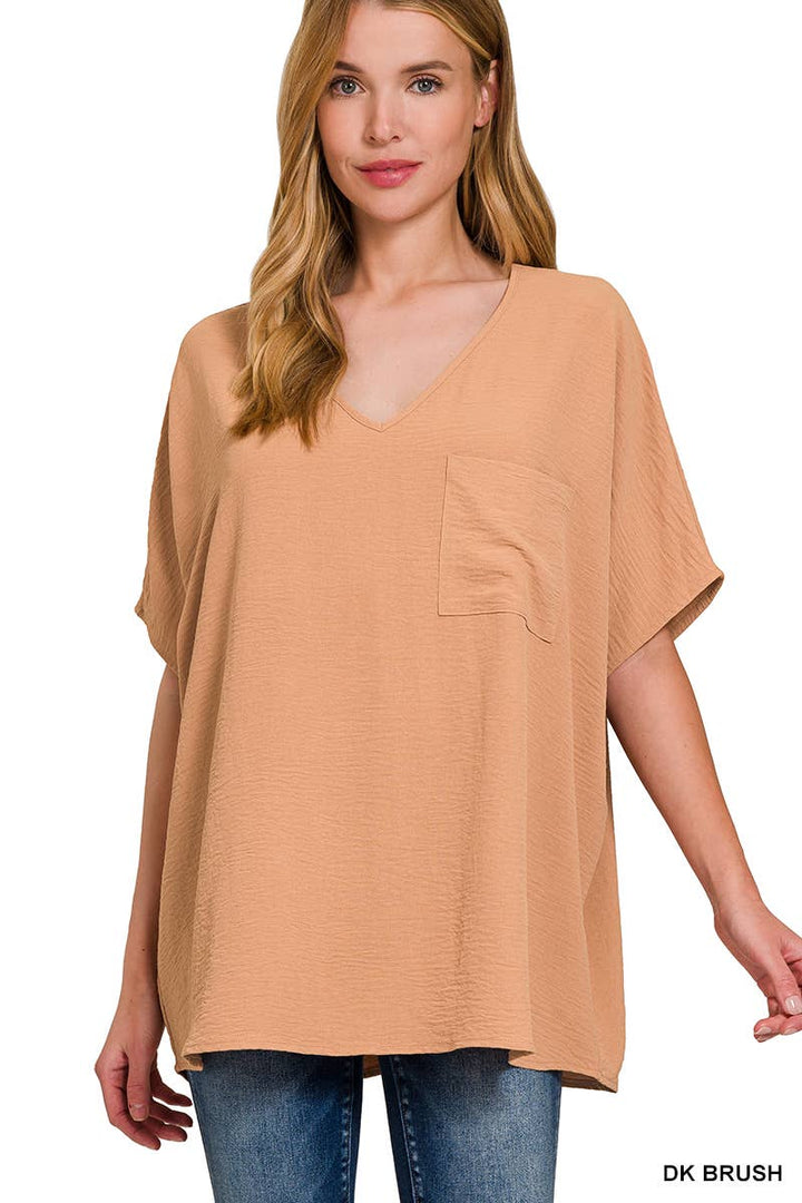 42POPS - SI-24049 Airflow V Neck Short Sleeve Top with pocket