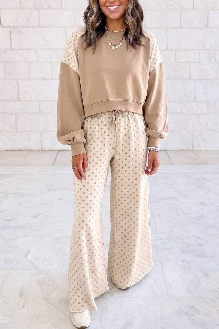 1 the Woman - Polka Dot Patchwork Long Sleeve Casual Two Piece Set S-4X