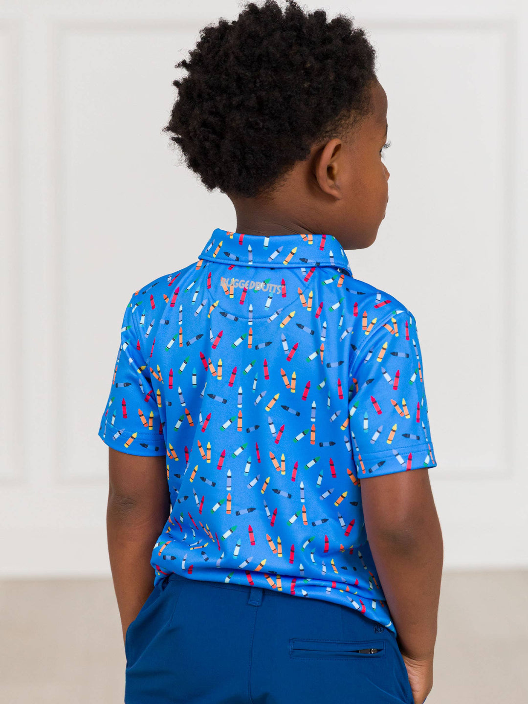 RuffleButts- Boys Tiny Crayons Knit Short Sleeve Performance Polo