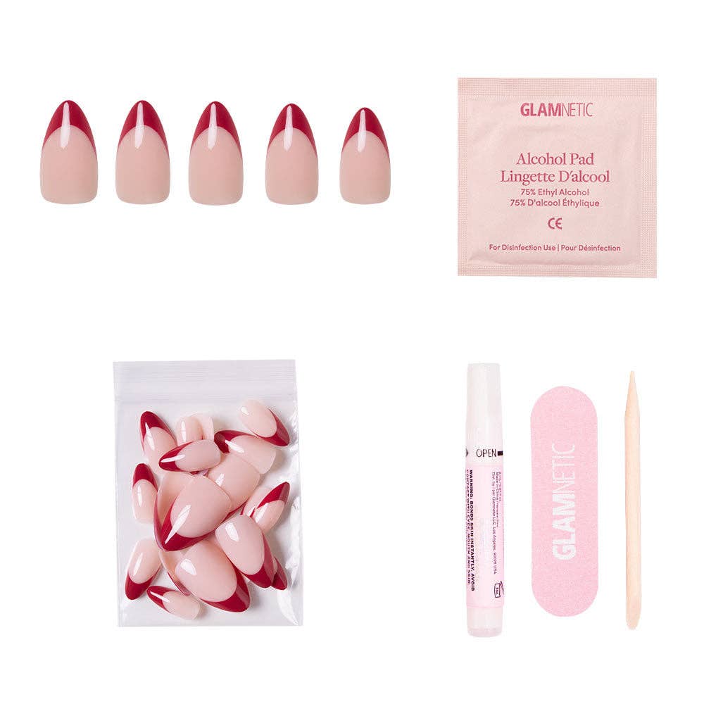 Glamnetic - Rose Garden Press-On Nails | Red French Tip | Short Almond