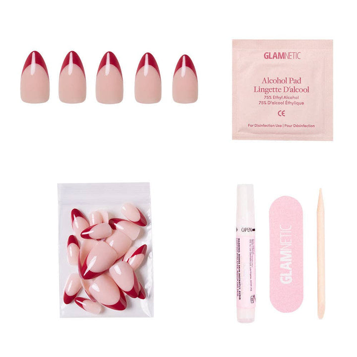 Glamnetic - Rose Garden Press-On Nails | Red French Tip | Short Almond