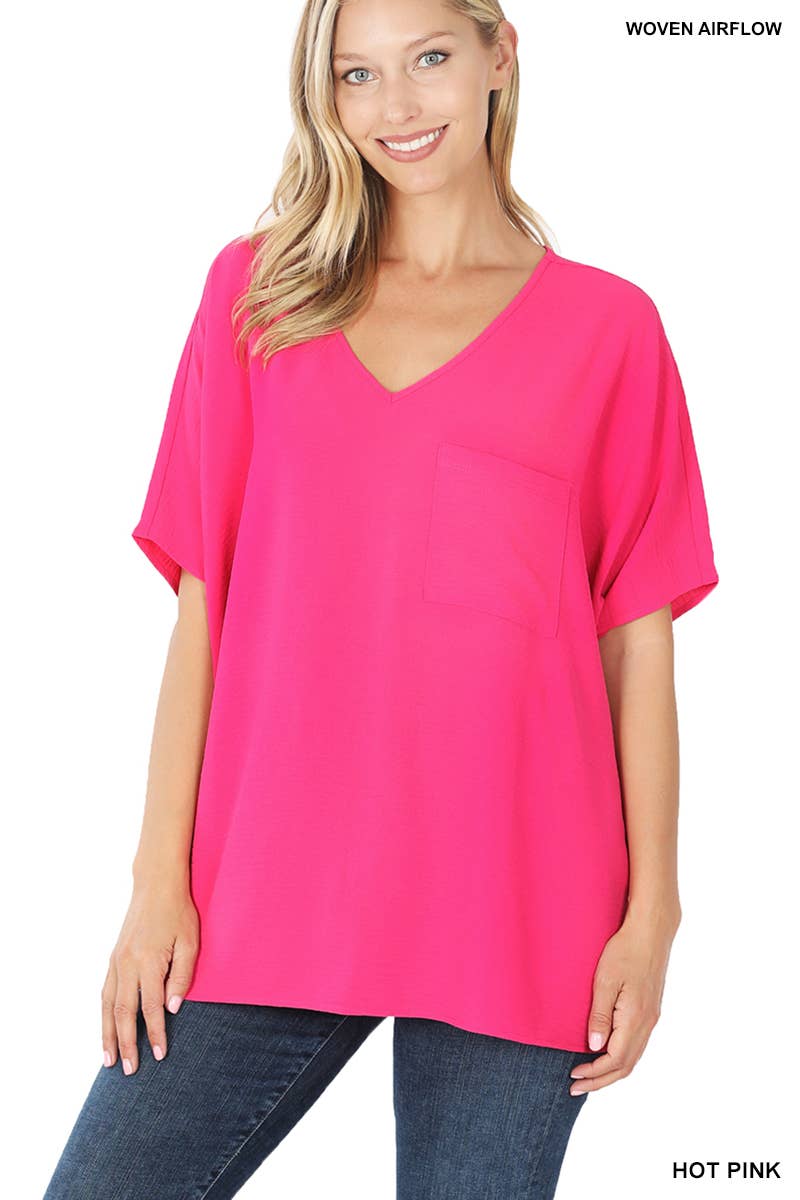 42POPS - SI-24049 Airflow V Neck Short Sleeve Top with pocket
