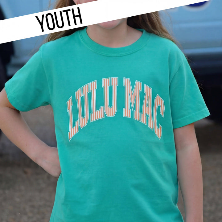 LULU MAC Stripe Cream Sickle Sky/Island Green   Youth Comfort Colors Tee
