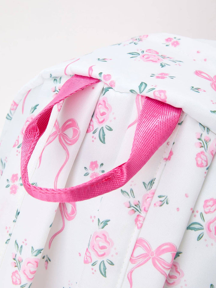 Floral Bow Print Girls Backpack Ruffle Bag