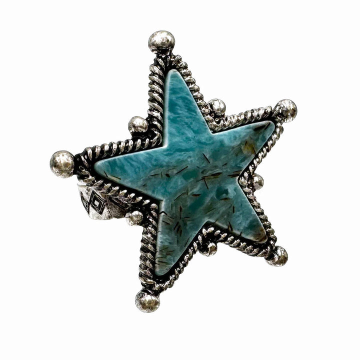Lunar Deer - Large Star Turquoise Stone Western Stretch Ring