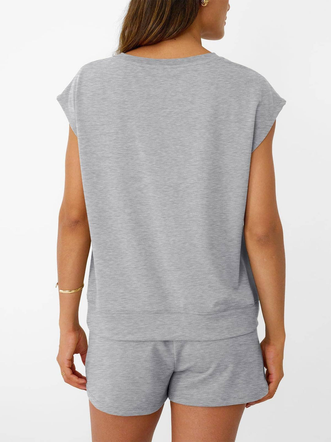 Casual Lounge Set Cap Sleeve Top Drawstring Shorts
