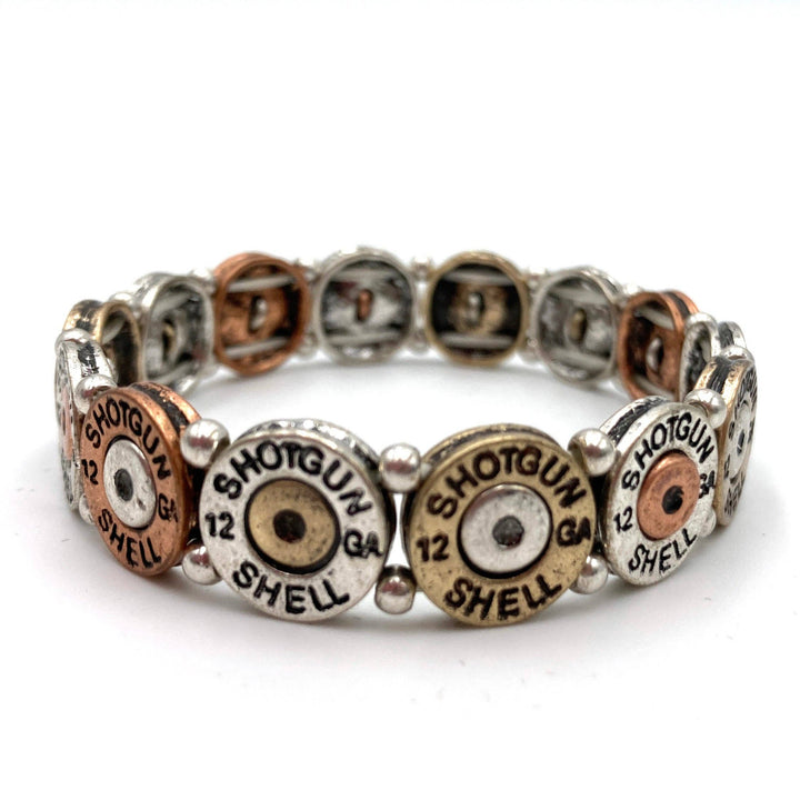 Lunar Deer - Tri Tone Metal Shotgun Shell Bullet Western Stretch Bracelet