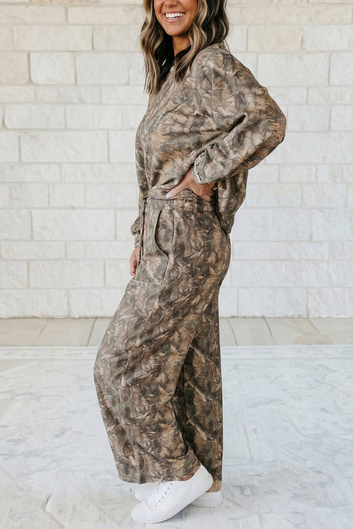 Abstract Camo Print Long Sleeve Pants 2 Piece Set