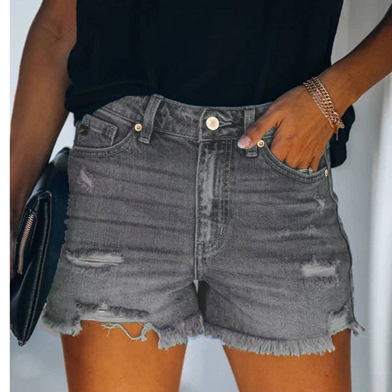 High Rise Distressed Denim Shorts for Women