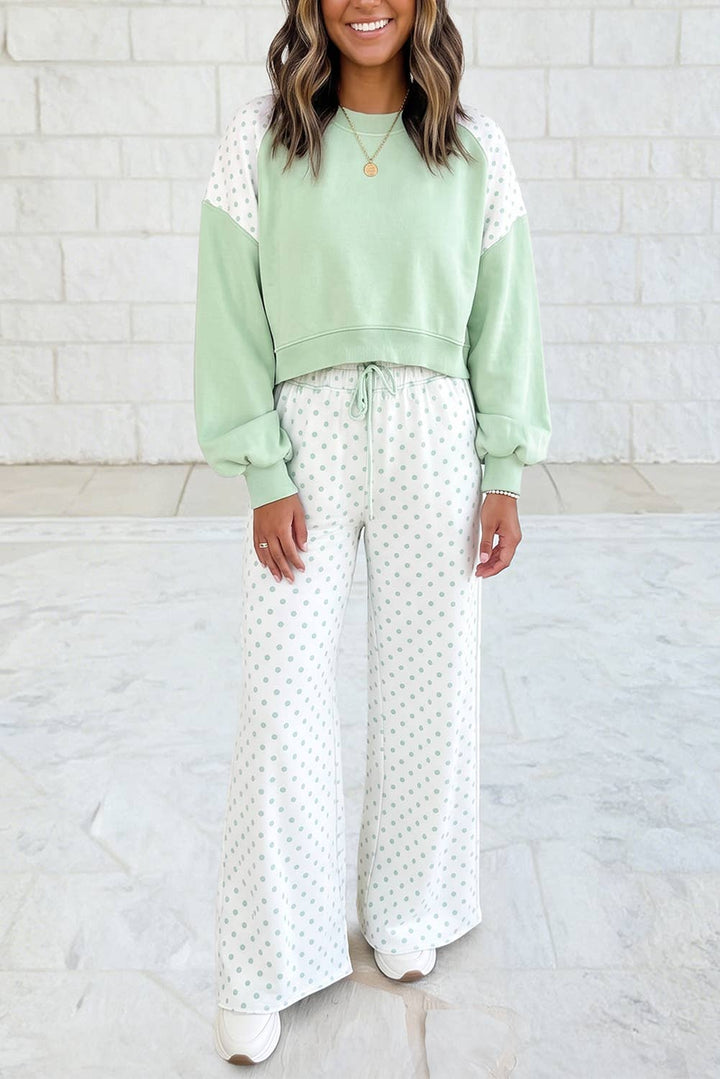 1 the Woman - Polka Dot Patchwork Long Sleeve Casual Two Piece Set S-4X