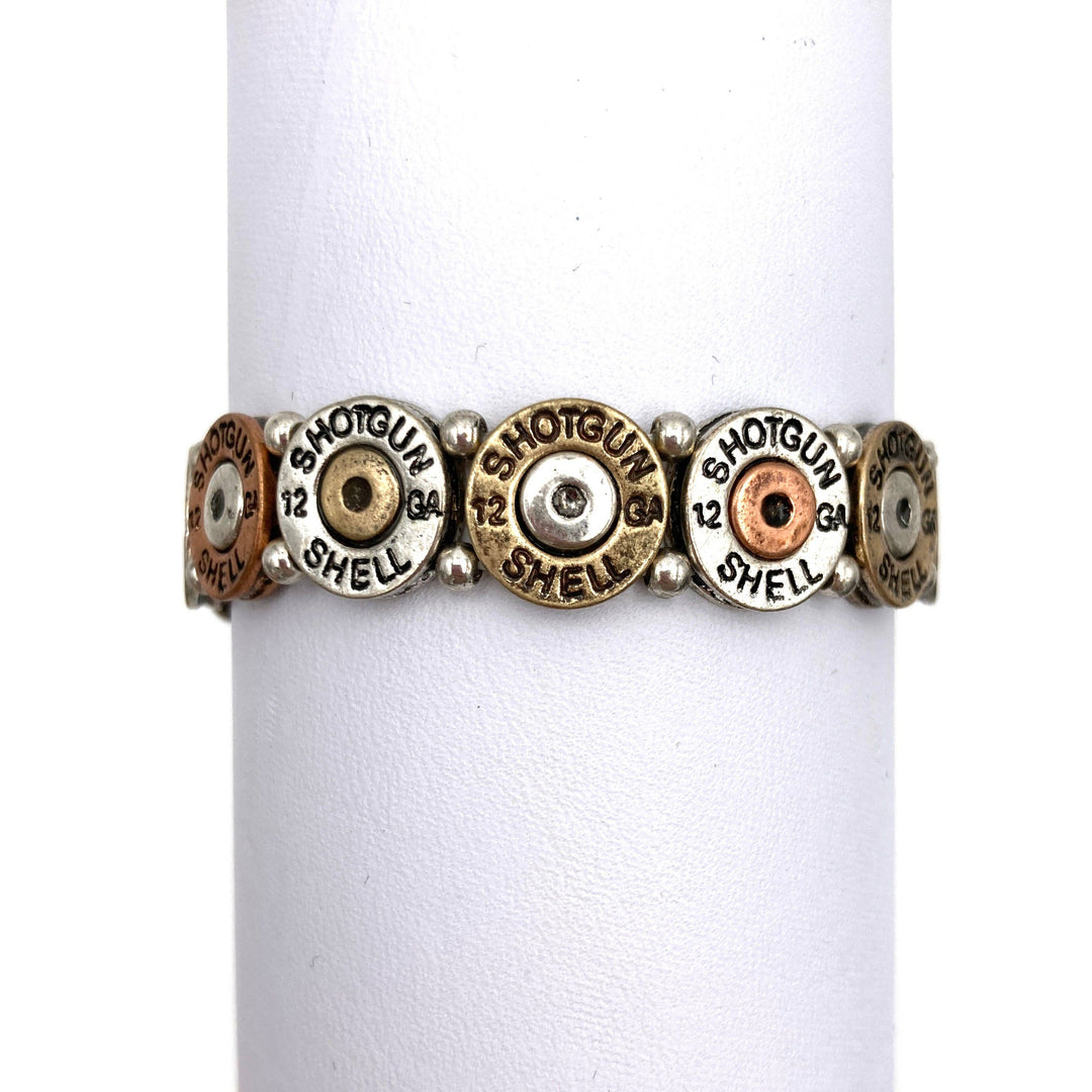 Lunar Deer - Tri Tone Metal Shotgun Shell Bullet Western Stretch Bracelet