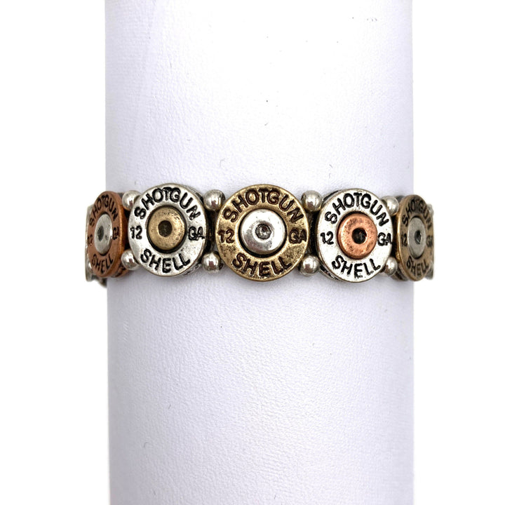 Lunar Deer - Tri Tone Metal Shotgun Shell Bullet Western Stretch Bracelet