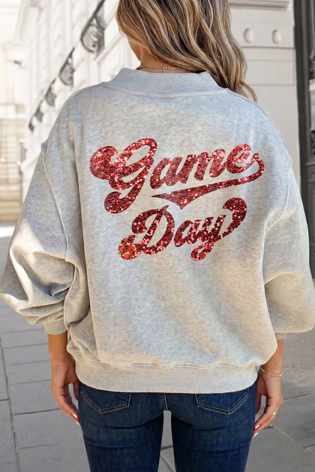 Game Day Letter Mock Neck Reversible Sweatshirt