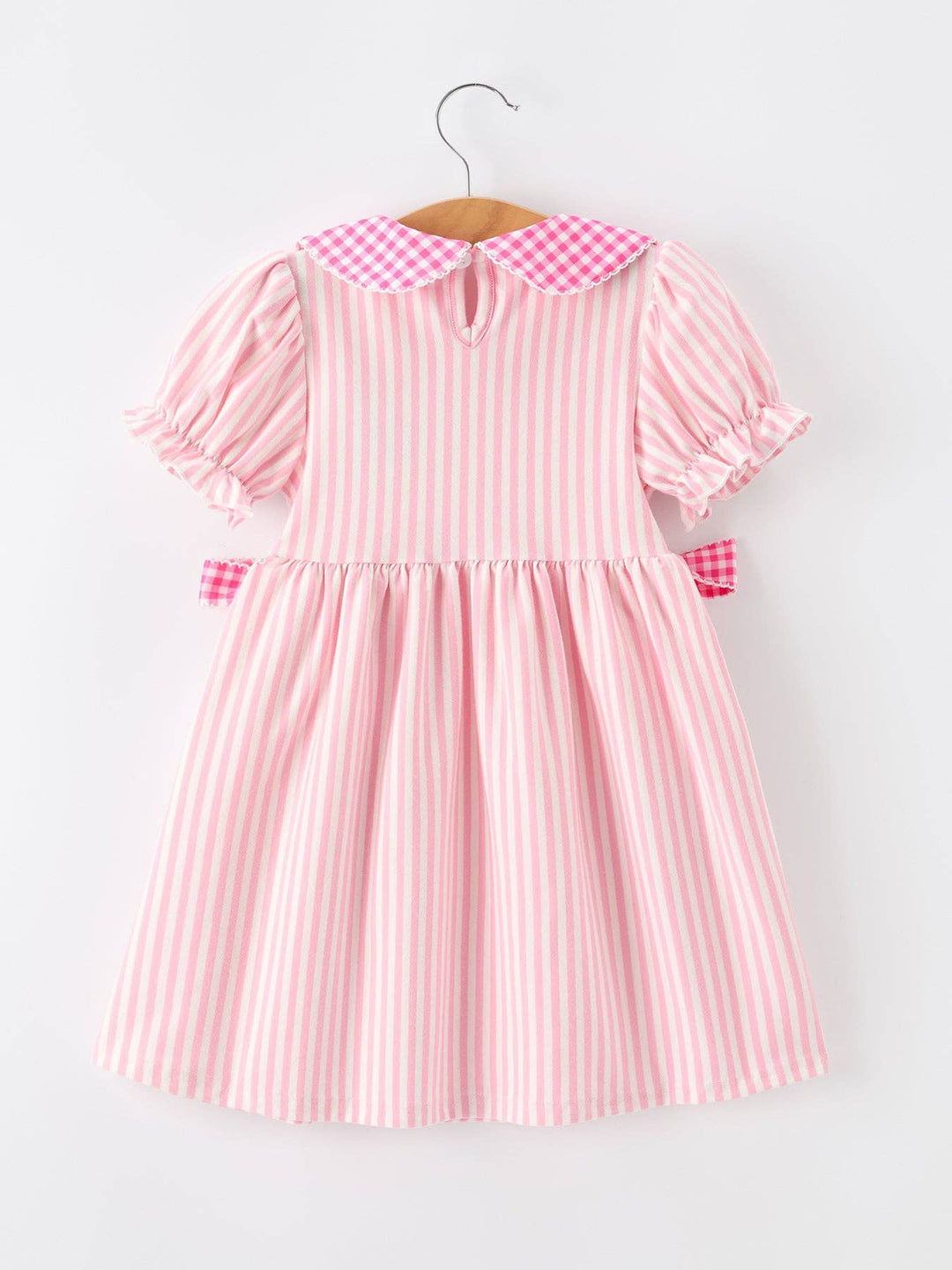 Girls Back To School Pink Plaid Petals Collar Pencil Applique Dress