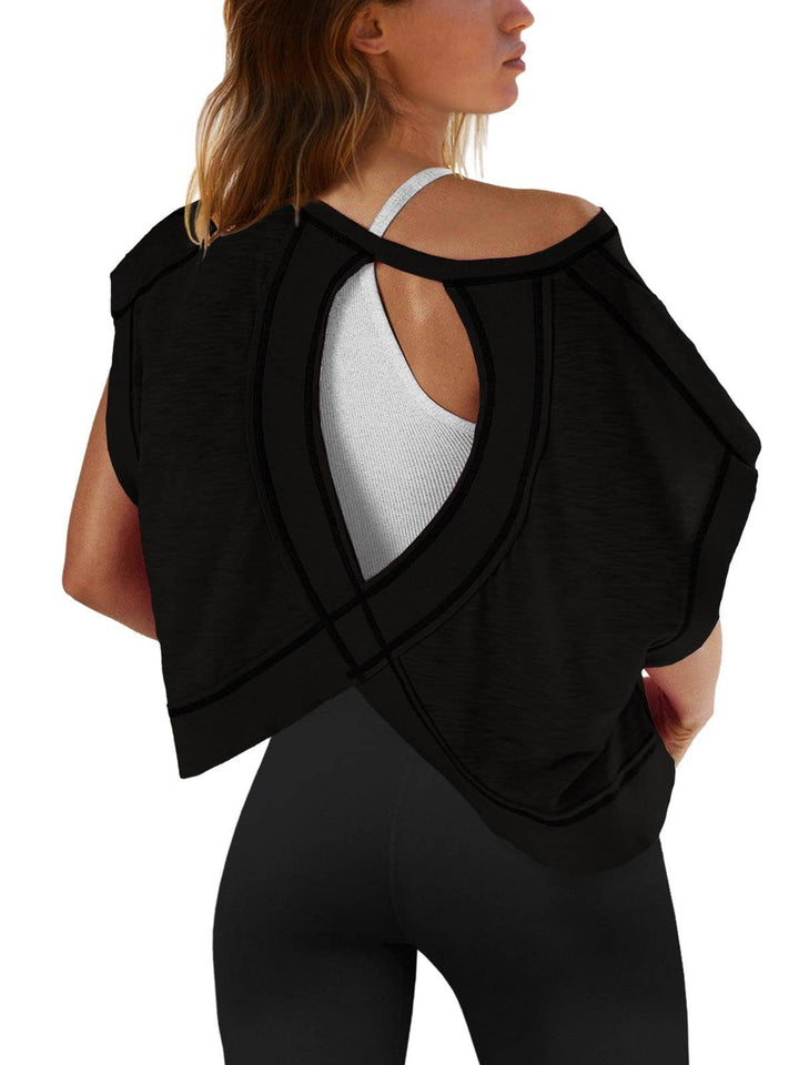 Rosa Clothing - Slouchy wrapped cutout back short sleeve workout tee top