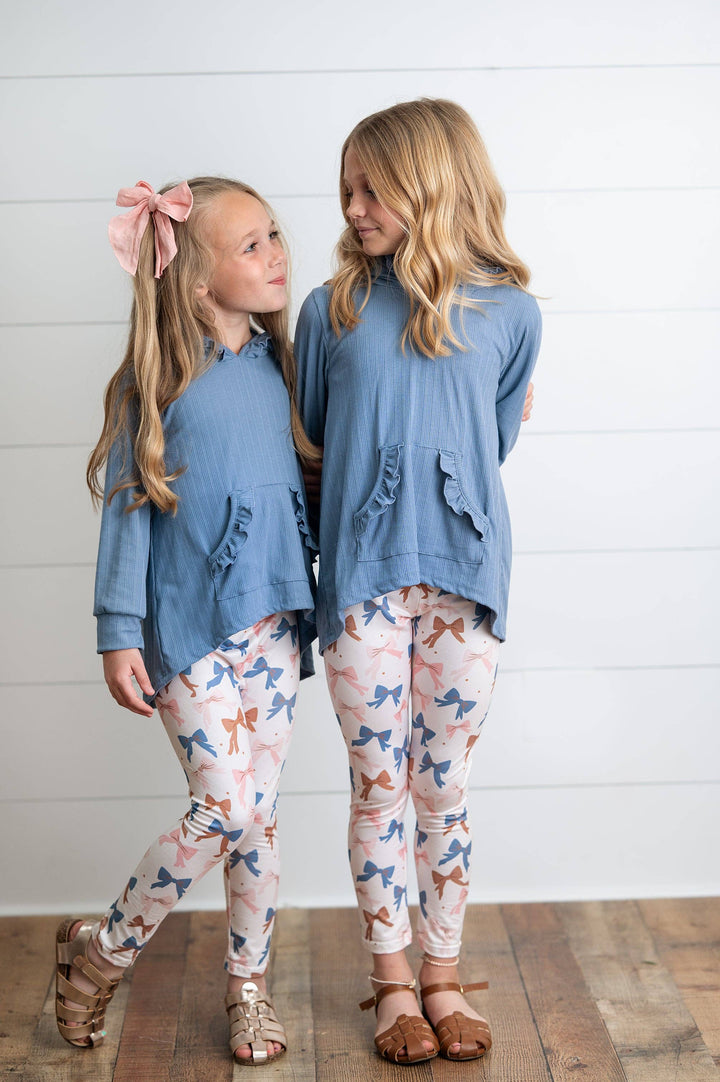 Girls Blue Ruffle Hi-Lo Hoodie &amp; Coquette Bow Legging Set