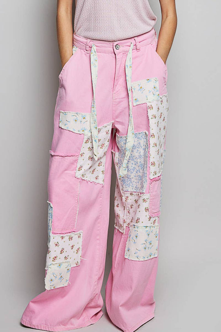 Pol Clothing - Patchwork Detail Denim Straight Fit Pants