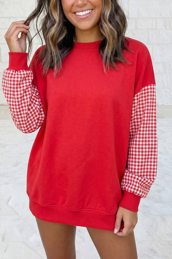 1 the Woman - Plaid Sleeve Colorblock Loose Tunic Sweatshirt S–4X