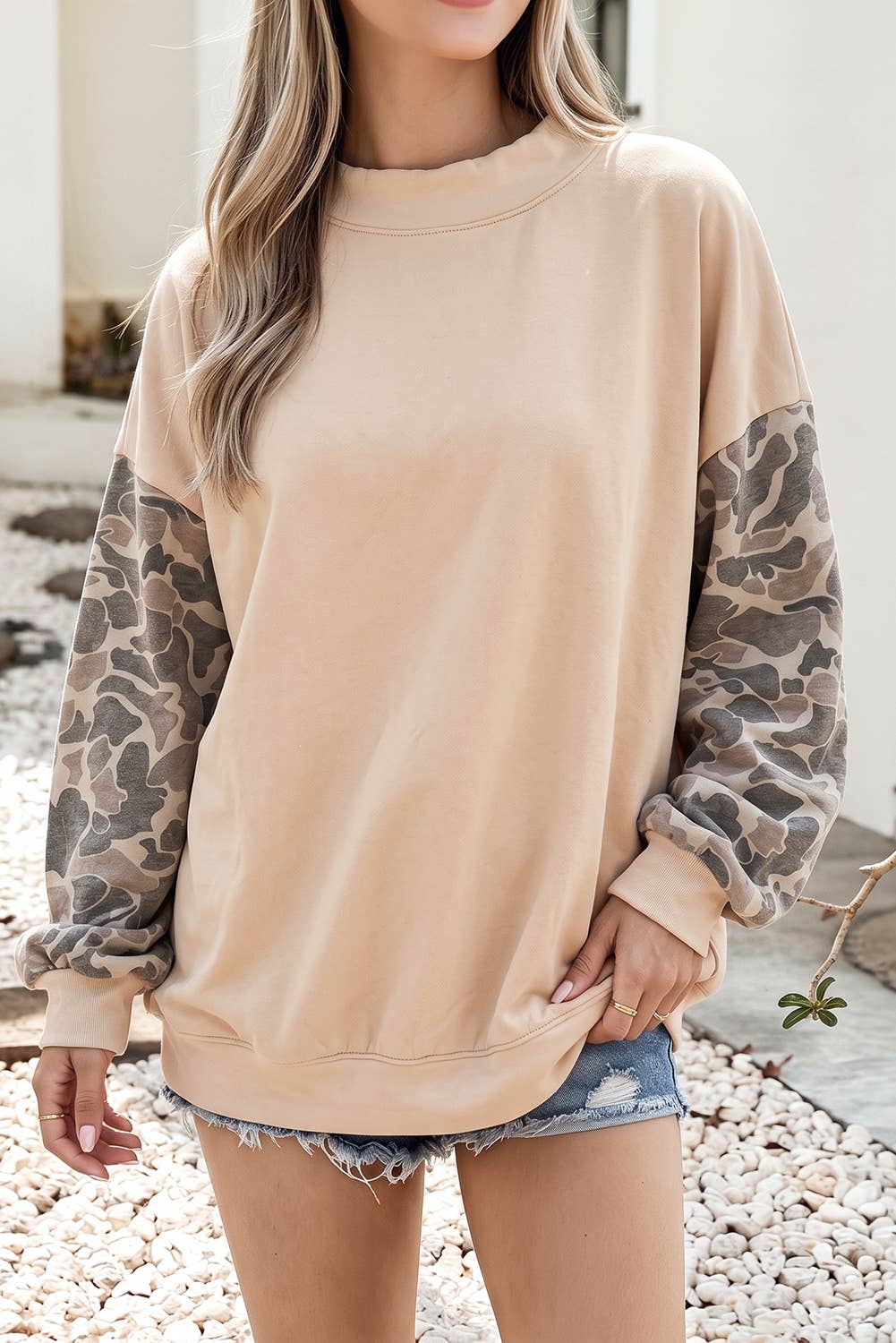 Little Daisy Closet - NEW Camo Colorblock Contrast Trim Oversized Sweatshirt