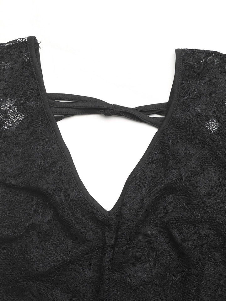 Summer Lace-Back Sheer Tee Slim  Trendy Top