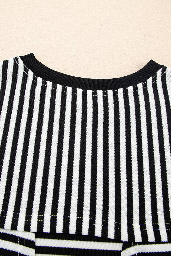 Red Stripe Bow Cutout Back Drop Shoulder Loose Tee