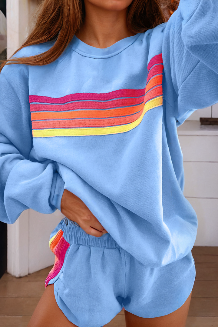 Little Daisy Closet - LDC Color Contrast Trim Long Sleeve Top and Shorts Set