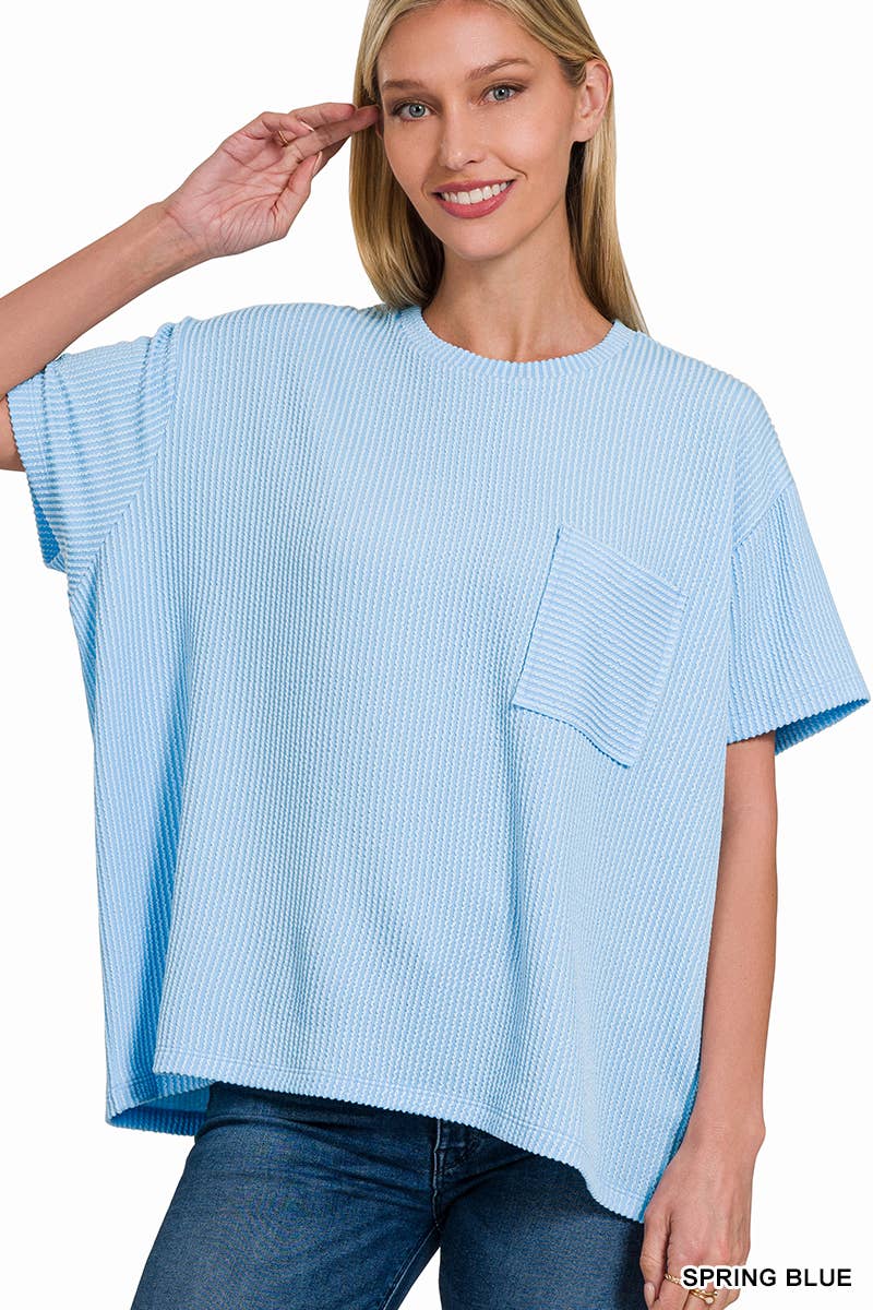 42POPS - Corded Rib Short Sleeve Front Pocket Top