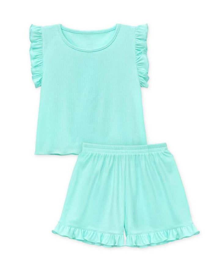 Girls 2 pc Ribbed Short Set w/ Ruffle Sleeve