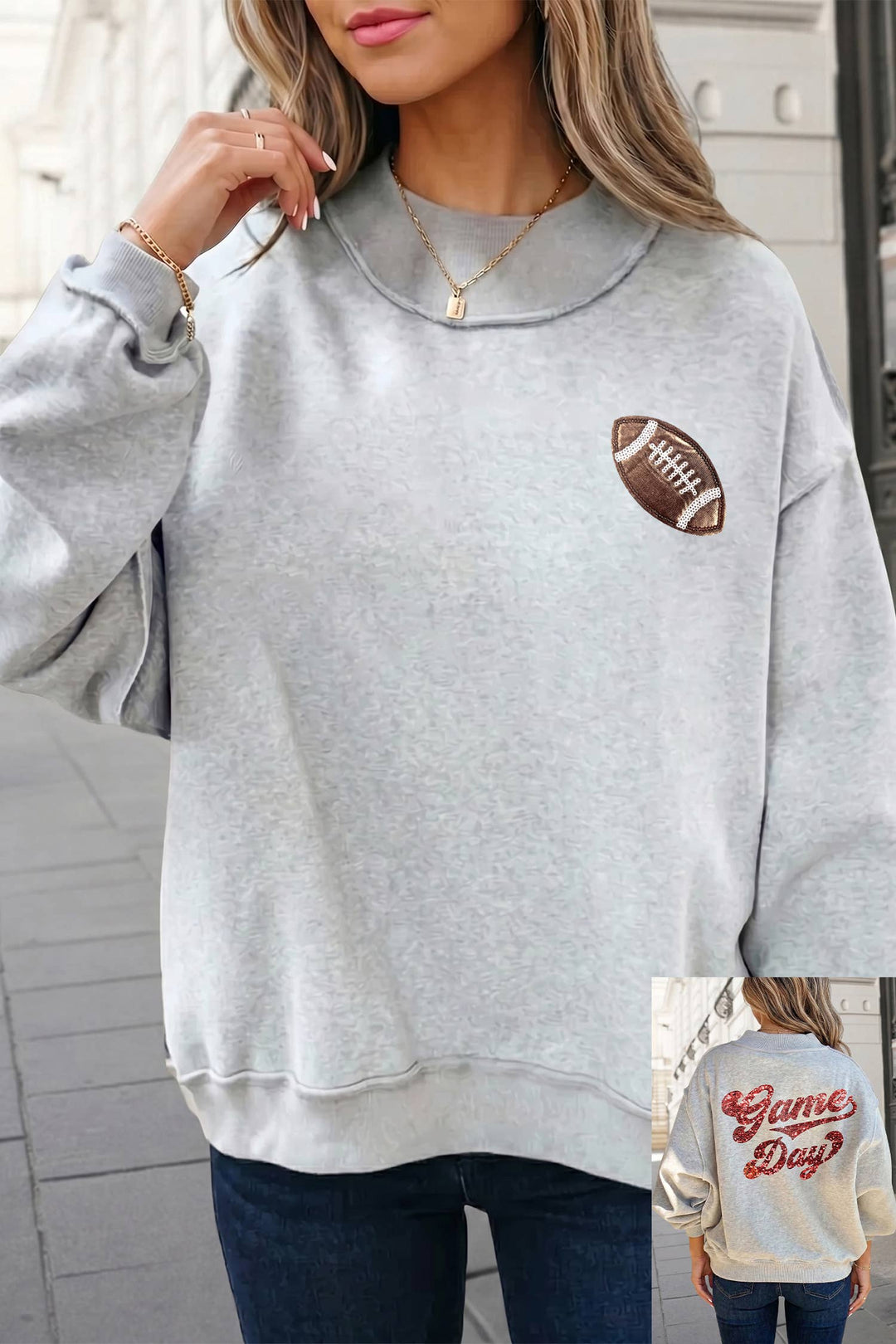 Game Day Letter Mock Neck Reversible Sweatshirt