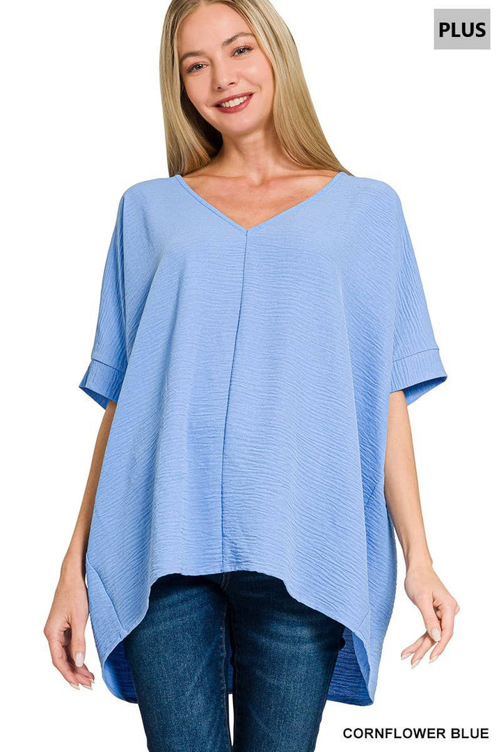 Plus Airflow V Neck Dolman Short Sleeve Top