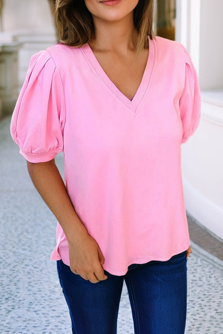 V Neck Puff Sleeve