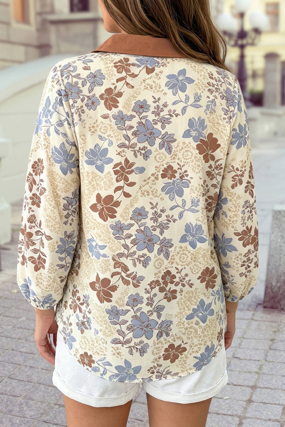 1 the Woman - V Neck Floral Blouse Long Sleeve Casual Shift Pullover S–4X