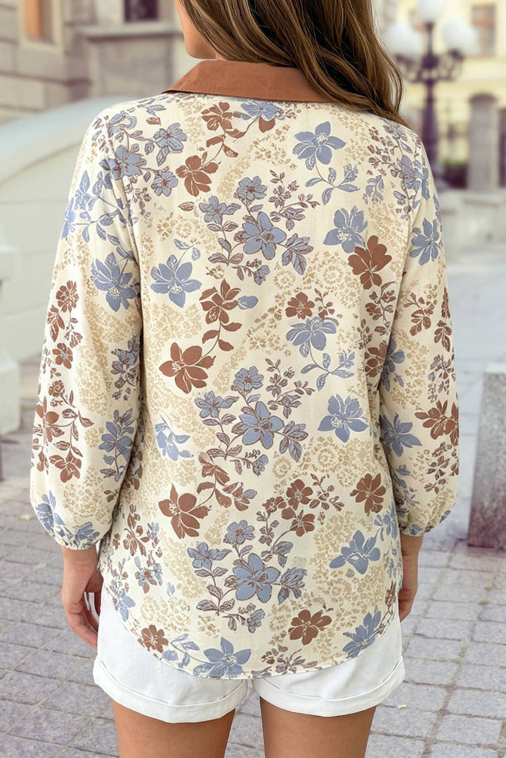 1 the Woman - V Neck Floral Blouse Long Sleeve Casual Shift Pullover S–4X