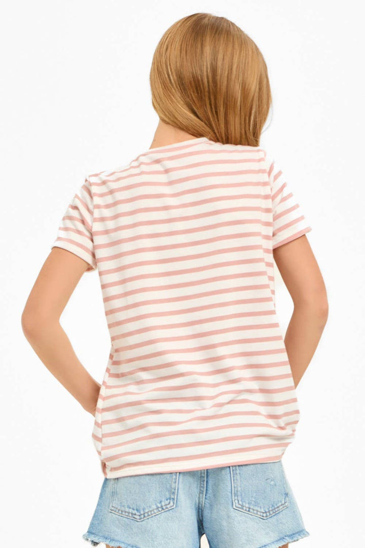 Good Girl - Kids Twist Knot Stripe Knit Short Sleeve Tee